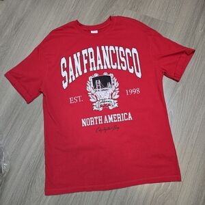 Bershka Red San Francisco Graphic T-Shirt Size L